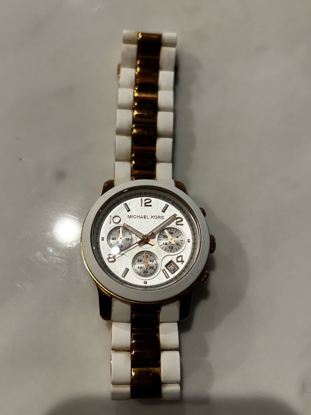 Michael Kors White and Rose Gold Ceramic-Accent Chronograph - Picture 3 of 10